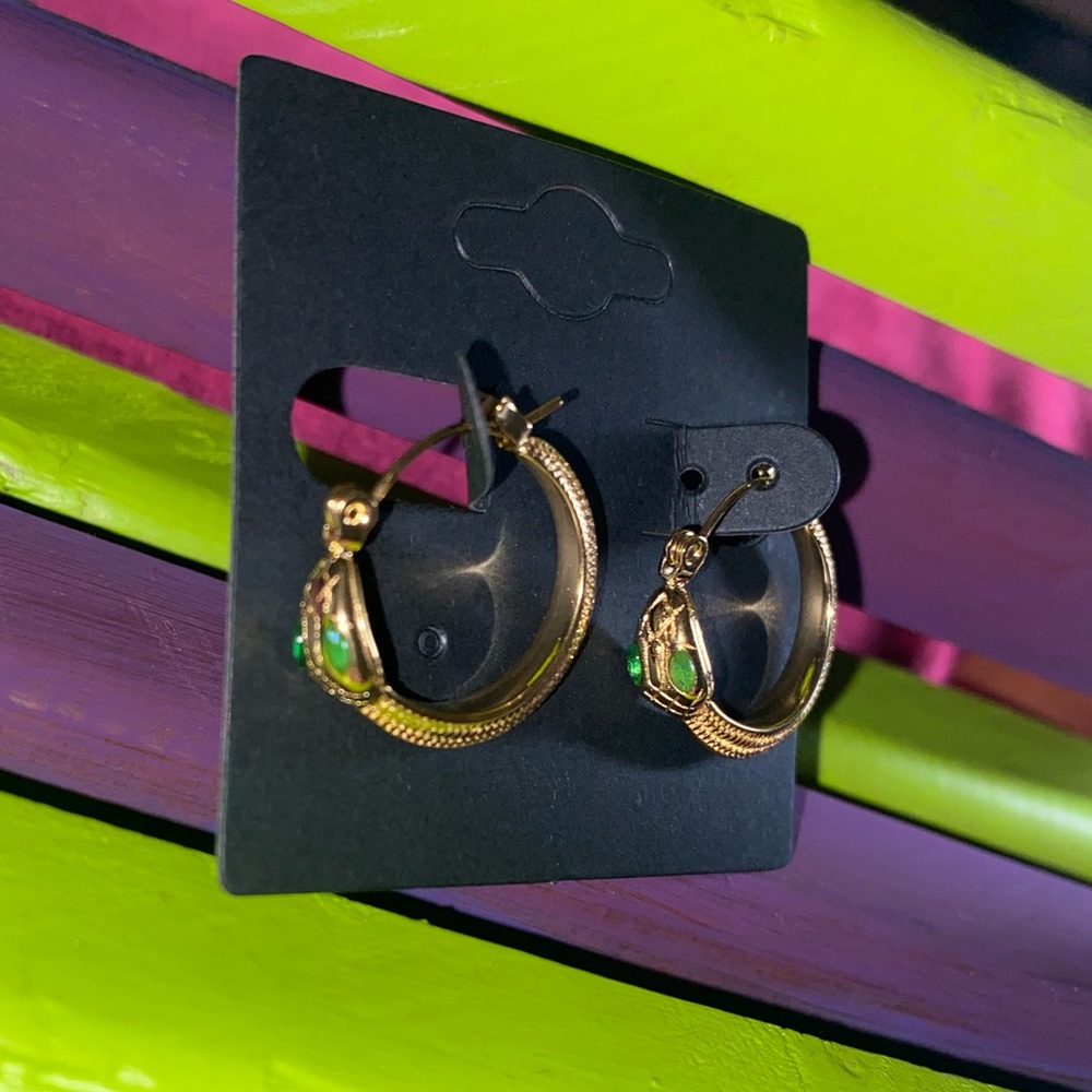 Enamel Green Eyes Snake 18K Hold Plated Hoop Earrings